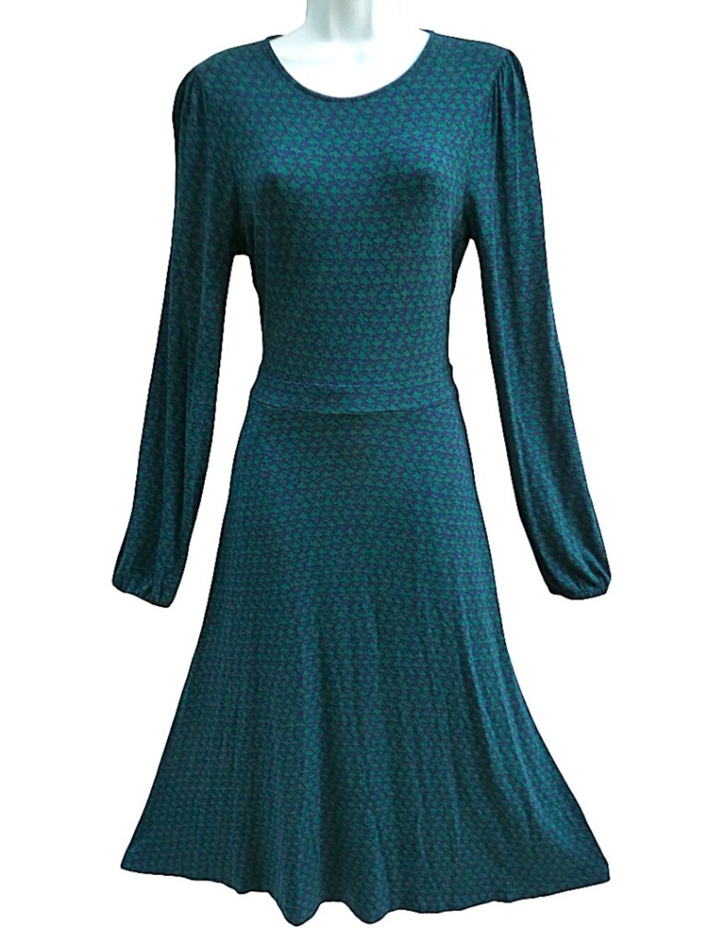 Boden Midi Dress Camille A-Line Jersey Fit Flare Long Sleeve Green Navy Pockets